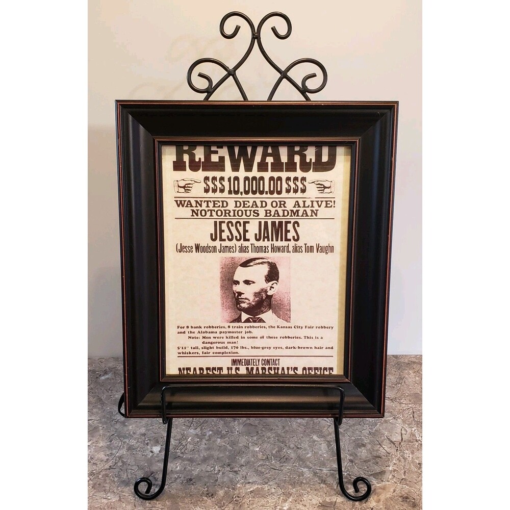 Framed Old West Wanted Poster~JESSE JAMES~Reward~$ 10,000 Wanted Dead Or Alive!!